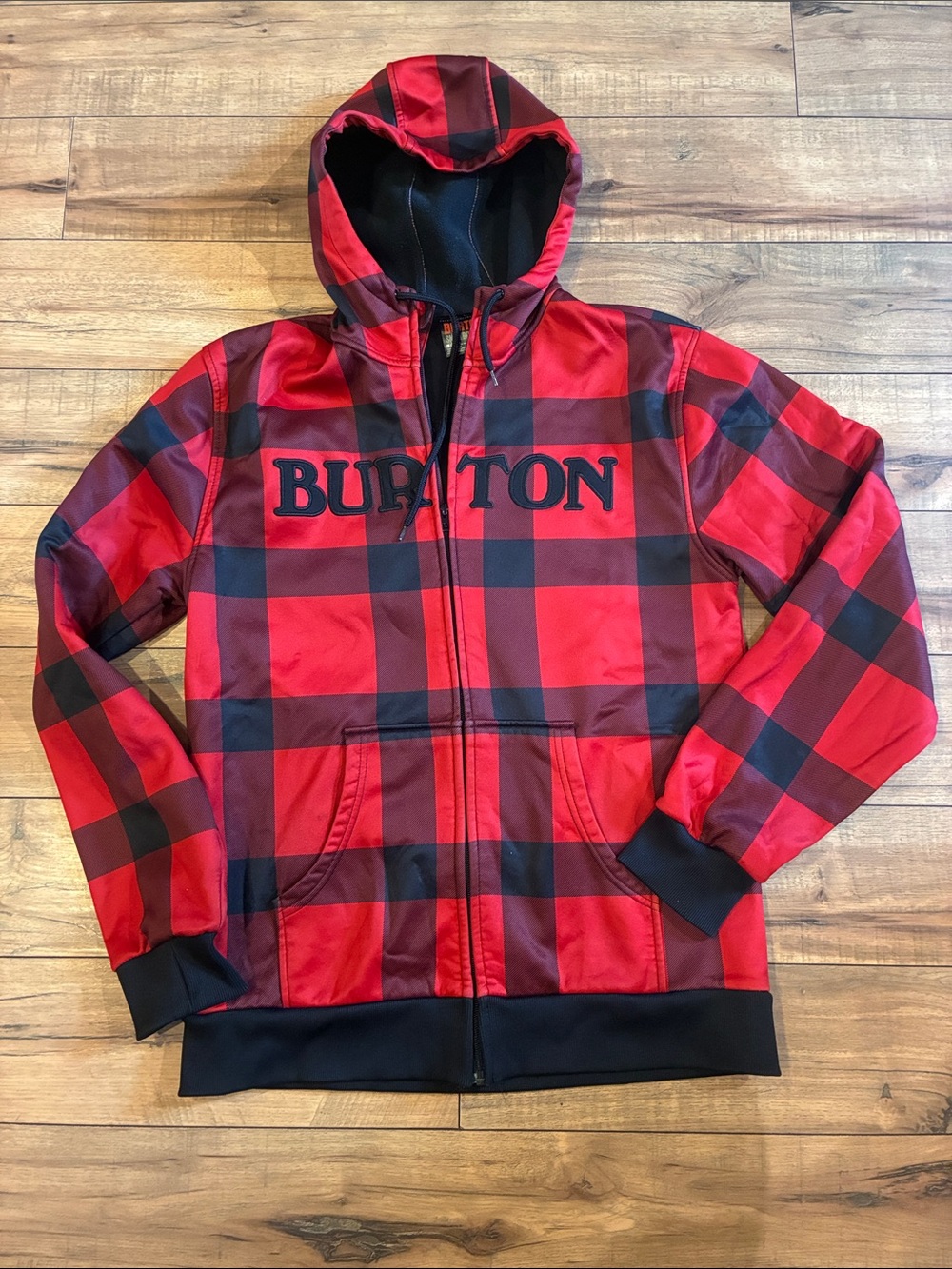 Burton Red and Black Plaid Hooded Zip Jacket